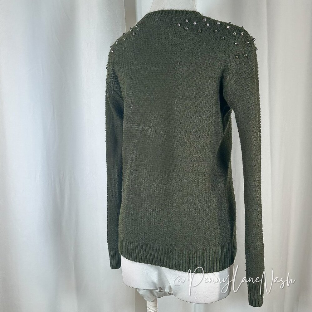 Forever21 Studded Shoulder Sweater Small S Olive - Picture 9 of 9
